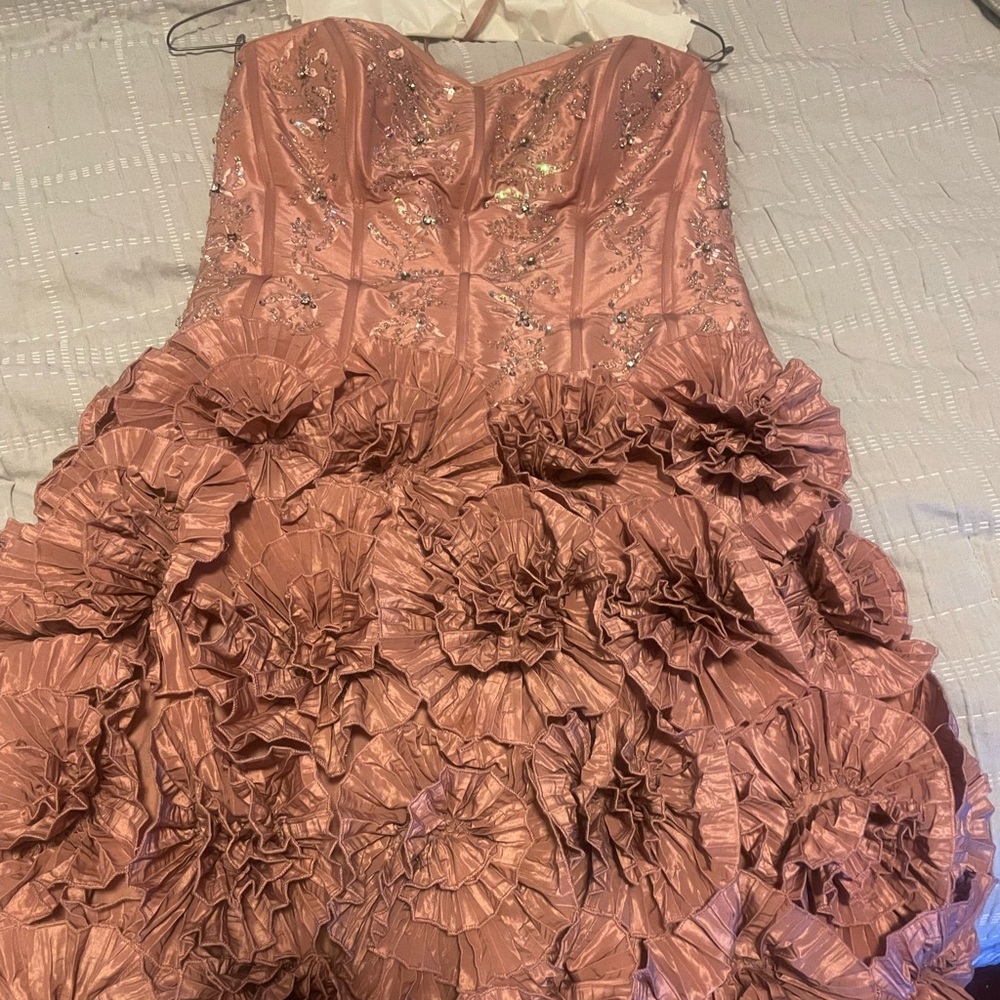 Elegant Pink Strapless Dress with Floral Details